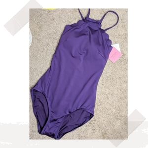 Kate Spade Scalloped Deep Plum One Piece Suit XS